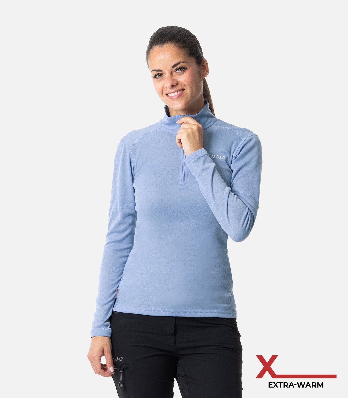 cimalp-x-warm-zip-4-haut-thermique-femme-noir-col-zipp-grand-froid image 7